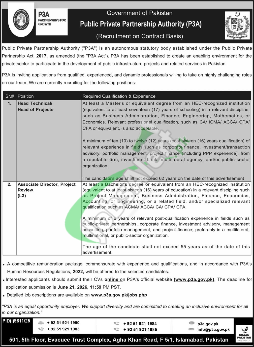 P3A Jobs 2026 — Public Private Partnership Authority Latest Vacancies — Official Newspaper Advertisement | SkillzDunya