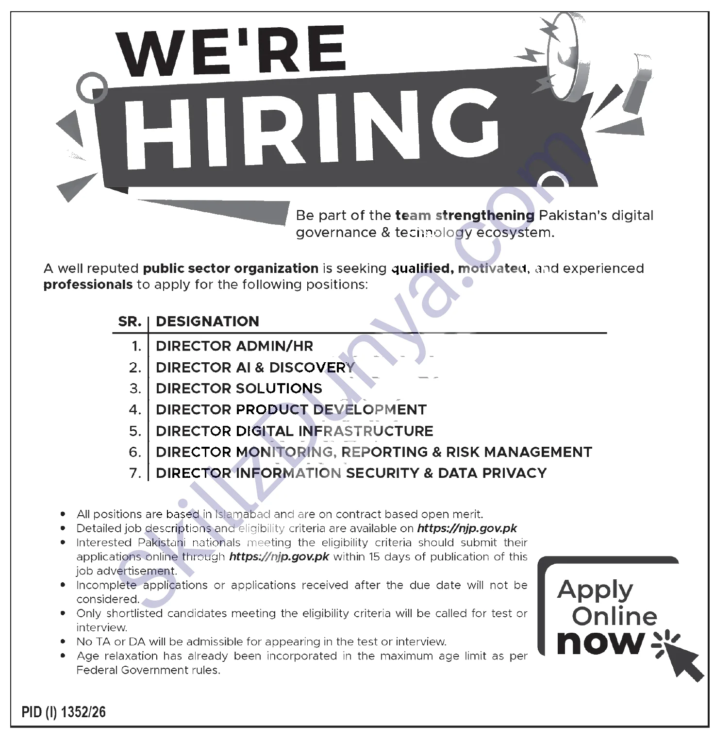 Public Sector Organization Islamabad — Public Sector Organization Islamabad Jobs 2026 — DIRECTOR ADMIN/HR, DIRECTOR AI & DISCOVERY & 3 More Posts Pakistan