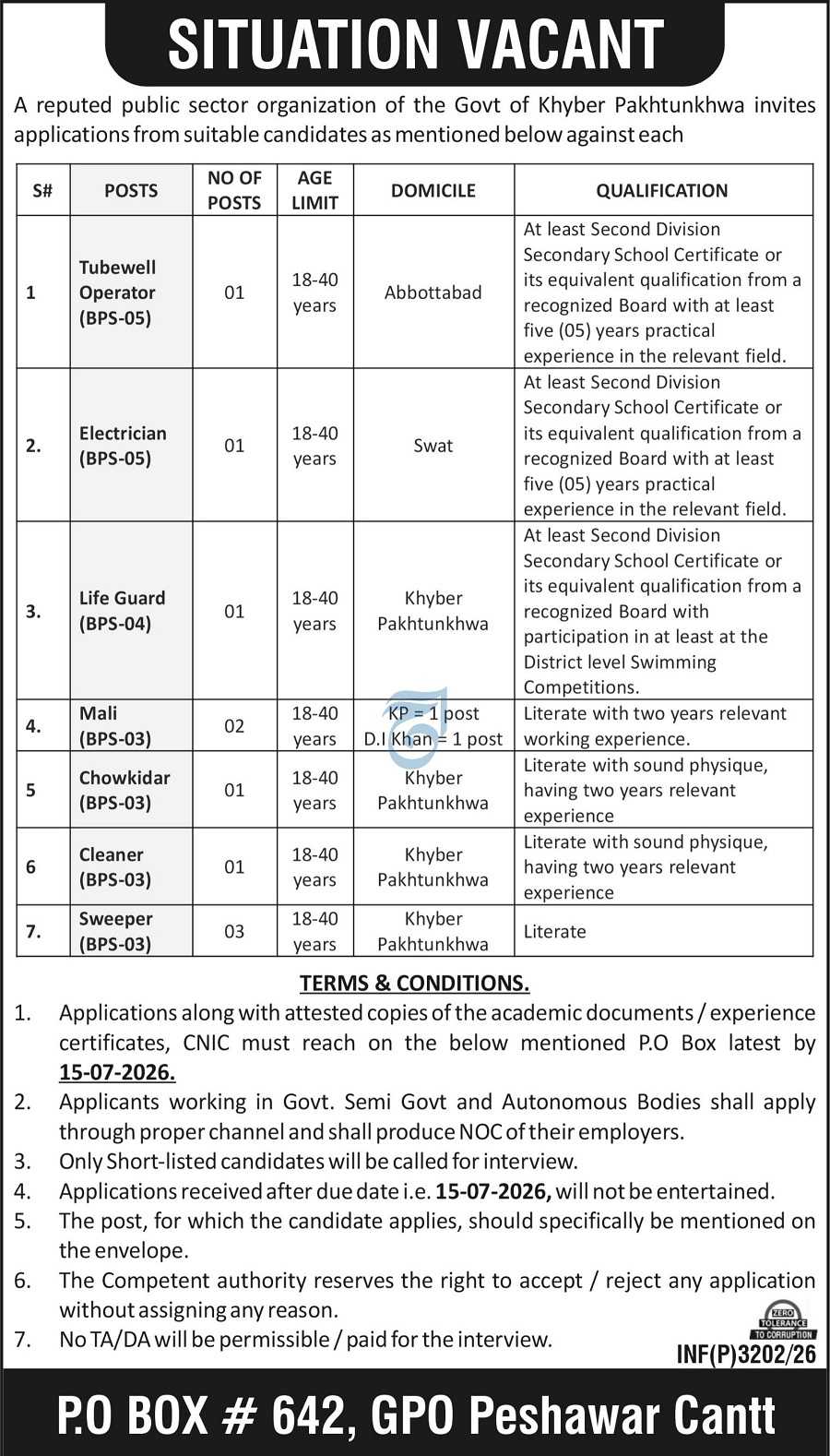 Public Sector Organization Jobs 2026 — Sweeper, Mali, Tubewell Operator 2026 — Official Newspaper Advertisement | SkillzDunya