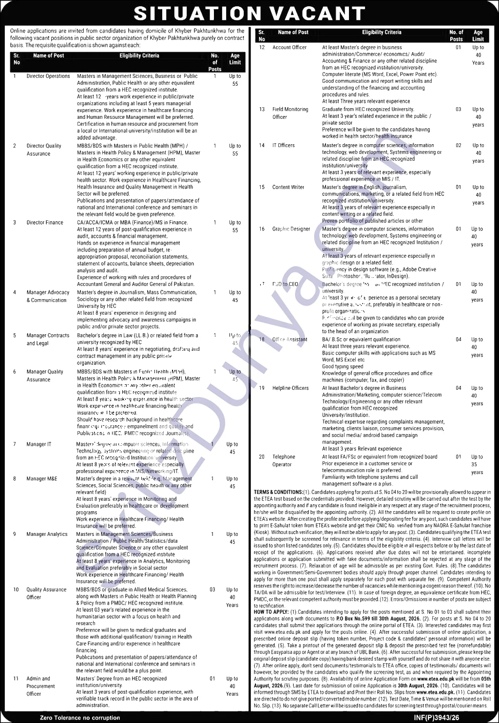 Public Sector Organization Peshawar Jobs 2026 — Office Assistant, Helpline Officers & 18 More Posts — Official Newspaper Advertisement | SkillzDunya