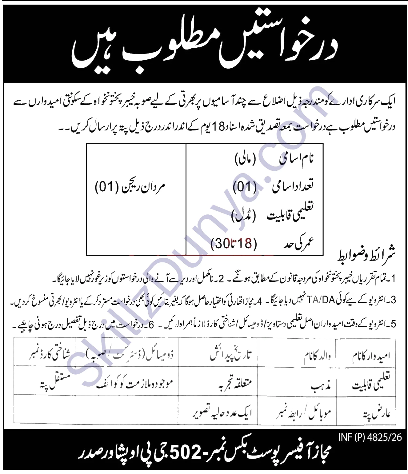 Public Sector Organization — Public Sector Organization Peshawar Jobs 2026 — Mali (Gardener) Pakistan