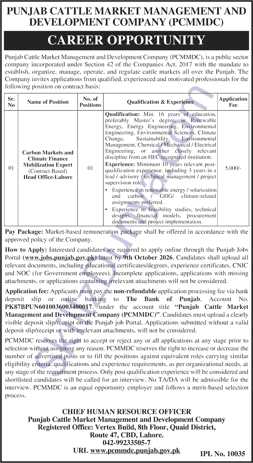 Punjab Cattle Market Management And Development Company Pcmmdc — Punjab Cattle Market Management and Development Company PCMMDC Lahore Jobs 2026 Pakistan