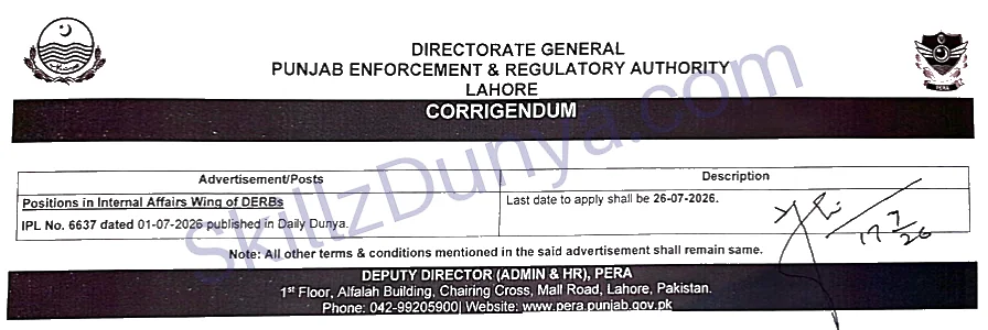Punjab Enforcement and Regulatory Authority Lahore Jobs 2026 — Assistant Manager (Internal Affairs, Deputy Manager (Internal Affairs, Assistant Manager IT & LMS — Official Newspaper Advertisement | SkillzDunya