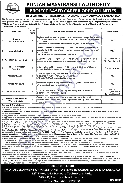 Punjab Masstransit Authority Jobs 2026 — Project Based — Official Newspaper Advertisement | SkillzDunya