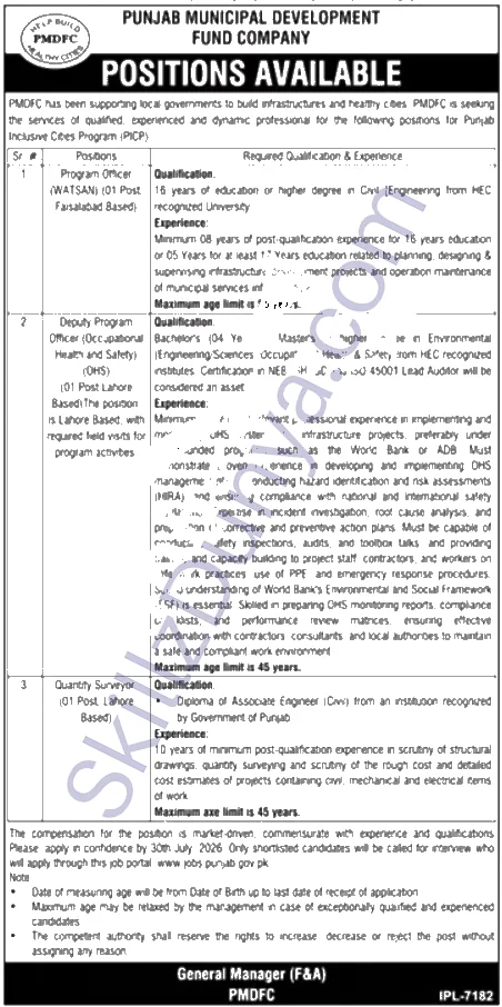 Punjab Skills Development Fund (PSDF) Lahore Jobs 2026 — Quantity Surveyor — Official Newspaper Advertisement | SkillzDunya