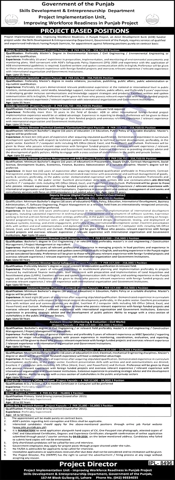 Punjab Skills Development Fund (PSDF) Lahore Jobs 2026 — Office Boy / Dispatch Runner, Deputy Director (Environment) & 7 More Posts — Official Newspaper Advertisement | SkillzDunya