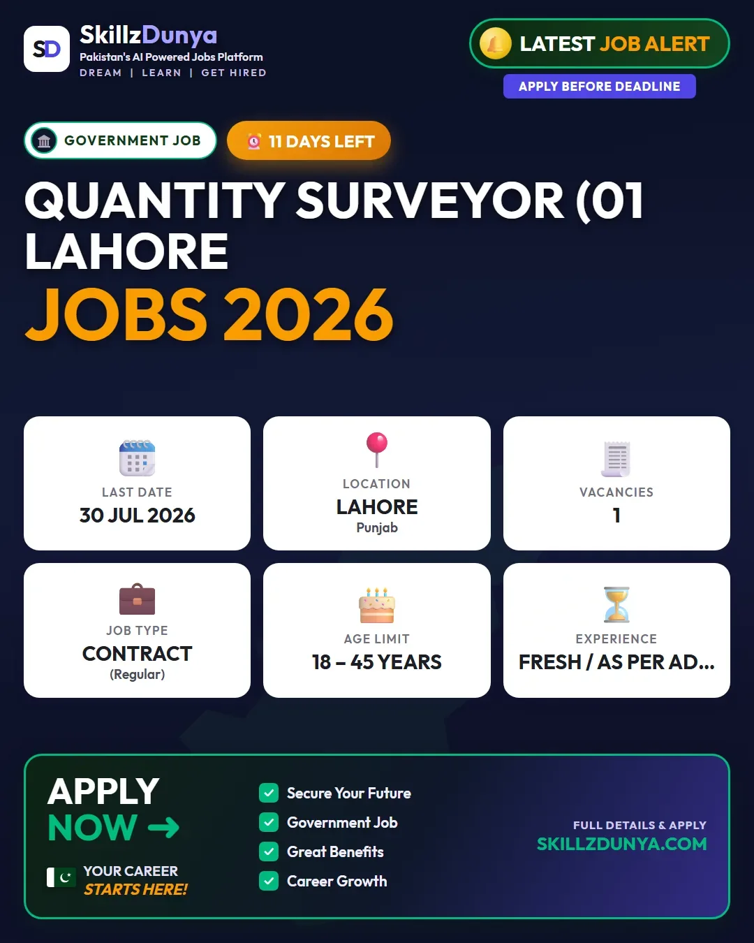 Quantity Surveyor (01 Lahore Jobs 2026 — Quantity Surveyor (01 – Lahore Based) — Official Newspaper Advertisement | SkillzDunya