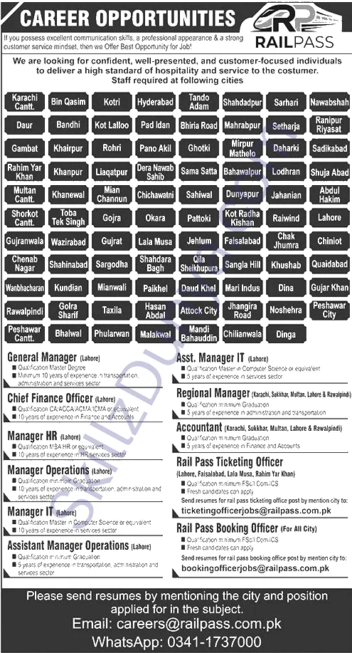 Rail Pass Lahore Jobs 2026 — General Manager, Chief Finance Officer & 7 More Posts — Official Newspaper Advertisement | SkillzDunya