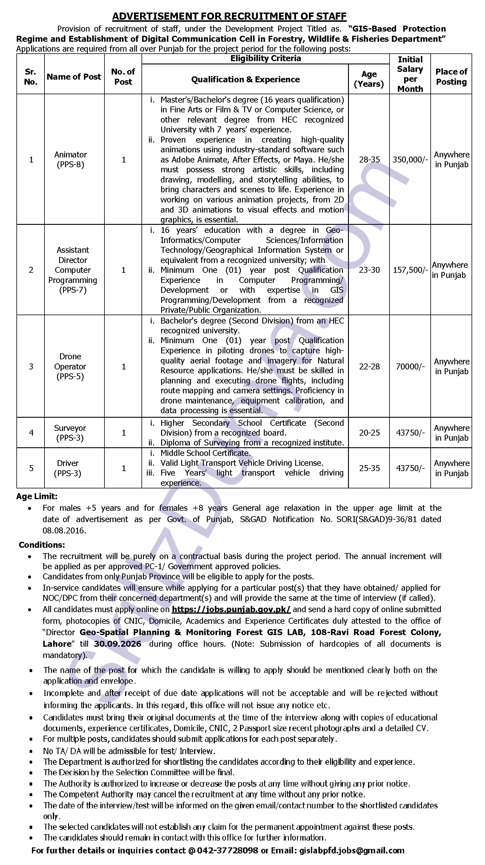 Punjab Govt Lahore Jobs 2026 — Assistant Director Computer Programming, Drone Operator & 3 More Posts — Official Newspaper Advertisement | SkillzDunya