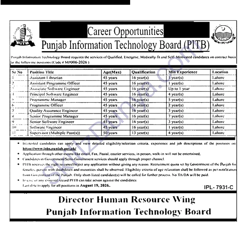 Information Technology University (ITU) Lahore Jobs 2026 — Supervisor, HVAC Supervisor & 10 More Posts — Official Newspaper Advertisement | SkillzDunya