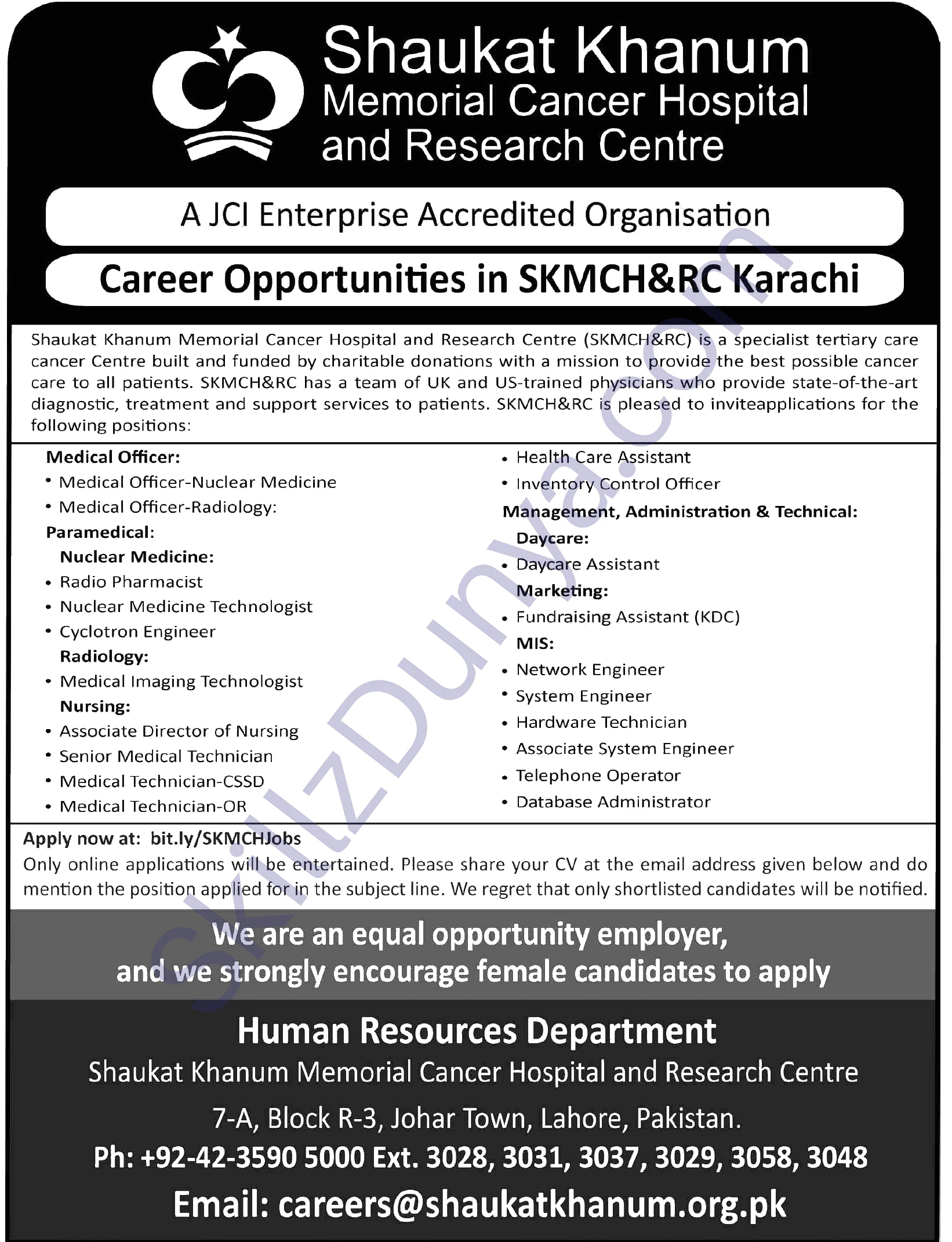 Shaukat Khanum Hospital Karachi — Shaukat Khanum Hospital Karachi Jobs 2026 — Medical Officer-Nuclear Medicine, Medical Officer-Radiology & 18 More Posts Pakistan