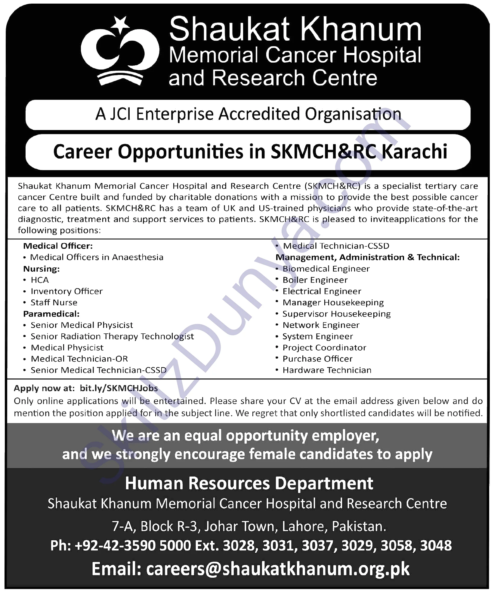 Shaukat Khanum Memorial Cancer Hospital and Research Centre Jobs 2026 — Official Newspaper Advertisement | SkillzDunya