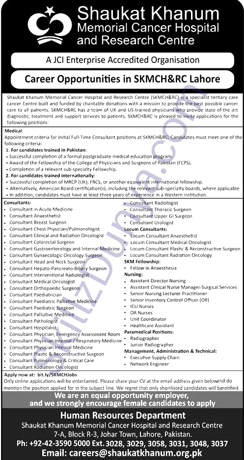 Shaukat Khanum Memorial Cancer Hospital and Research Centre Lahore Jobs 2026 — Radiographer, Consultant Radiologist & 17 More Posts — Official Newspaper Advertisement | SkillzDunya