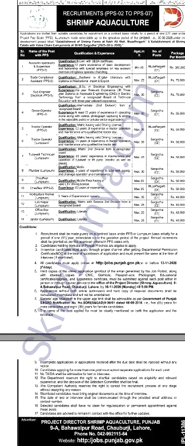 Department of Aquaculture & Fisheries Sargodha Jobs 2026 — Chauffeur (Lumpsum), Chauffeur & 12 More Posts — Official Newspaper Advertisement | SkillzDunya