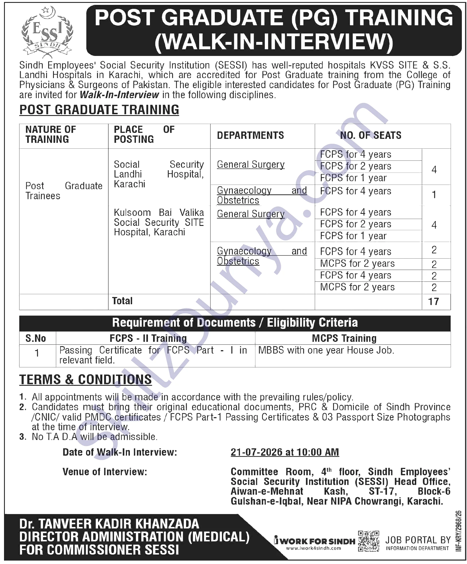 Sindh Employees Social Security Institution Sessi — Sindh Employees Social Security Institution SESSI Jobs 2026 — Graduate Trainees | Walk-in Interview Pakistan