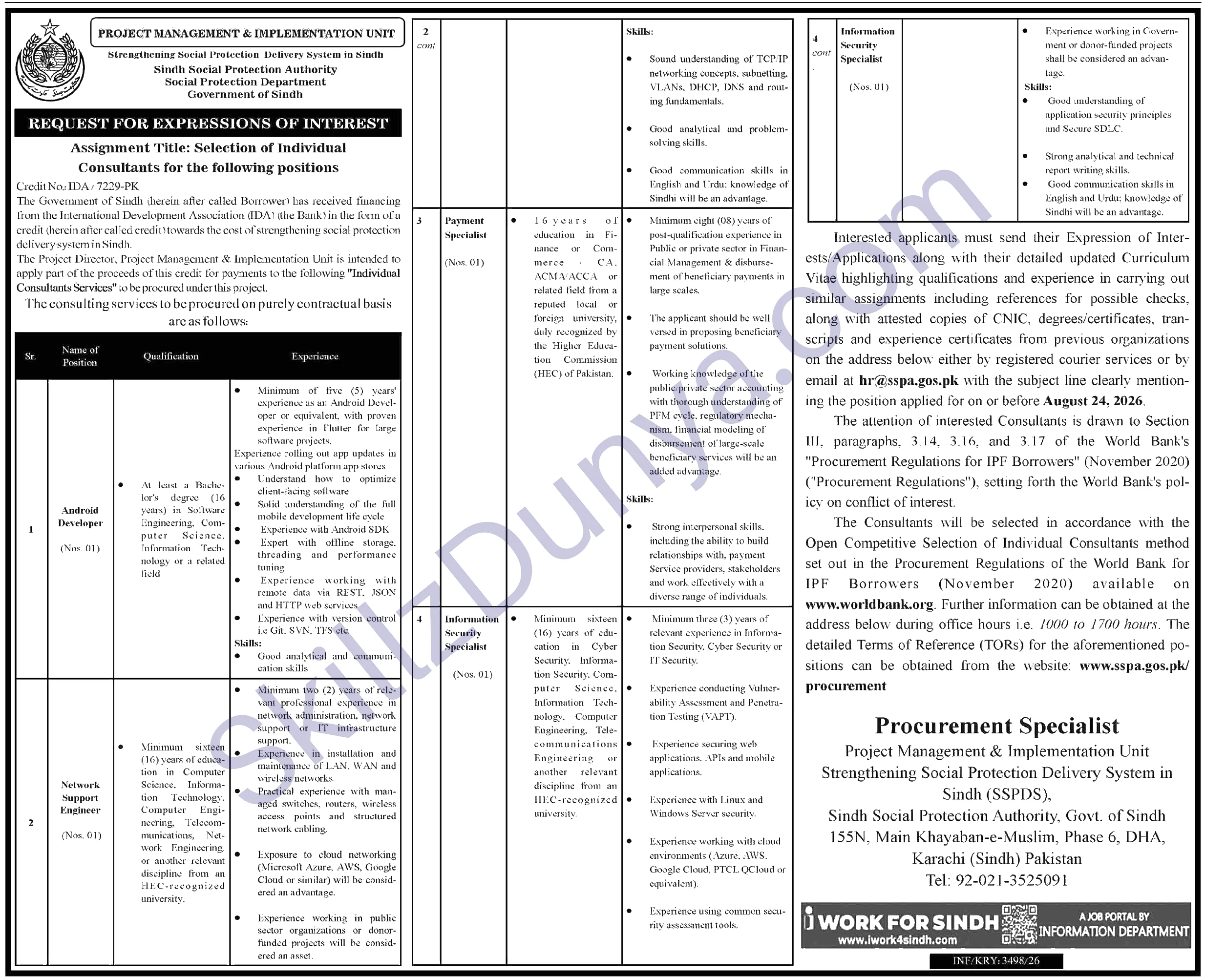 Child Protection and Welfare Bureau (CHILDPROTECTION) Karachi Jobs 2026 — Android Developer, Network Support Engineer & 2 More Posts — Official Newspaper Advertisement | SkillzDunya