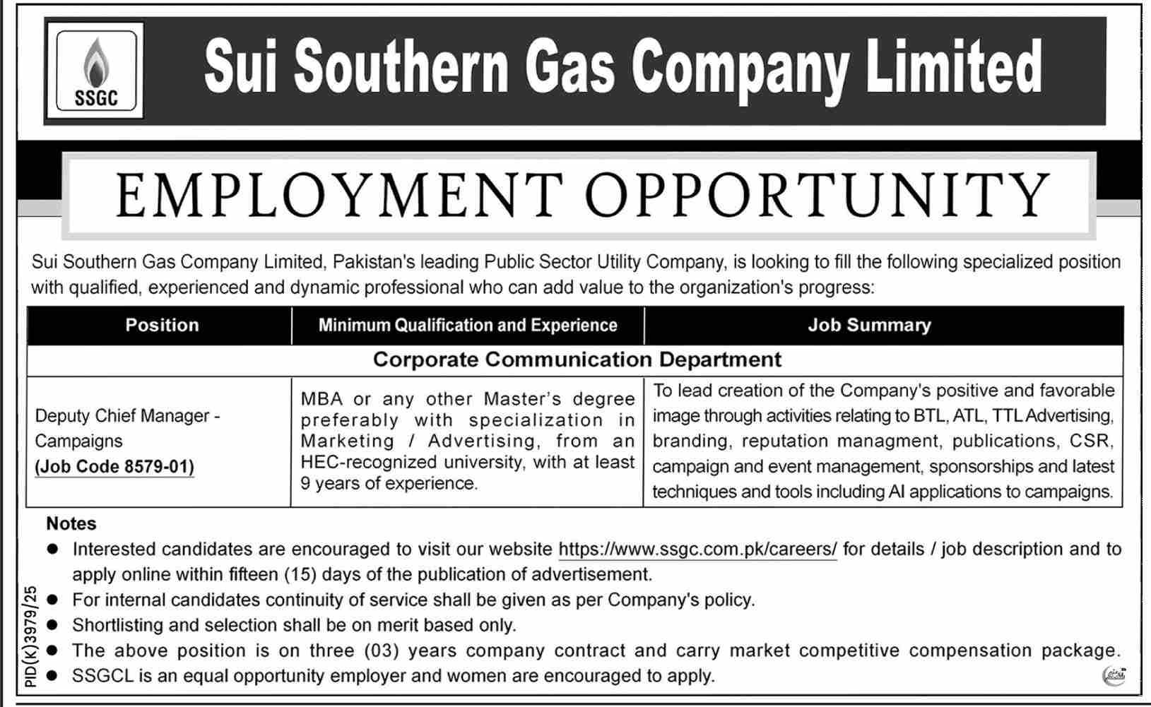 Sui Southern Gas Company (SSGC) Jobs 2026 2026 — Official Newspaper Advertisement | SkillzDunya