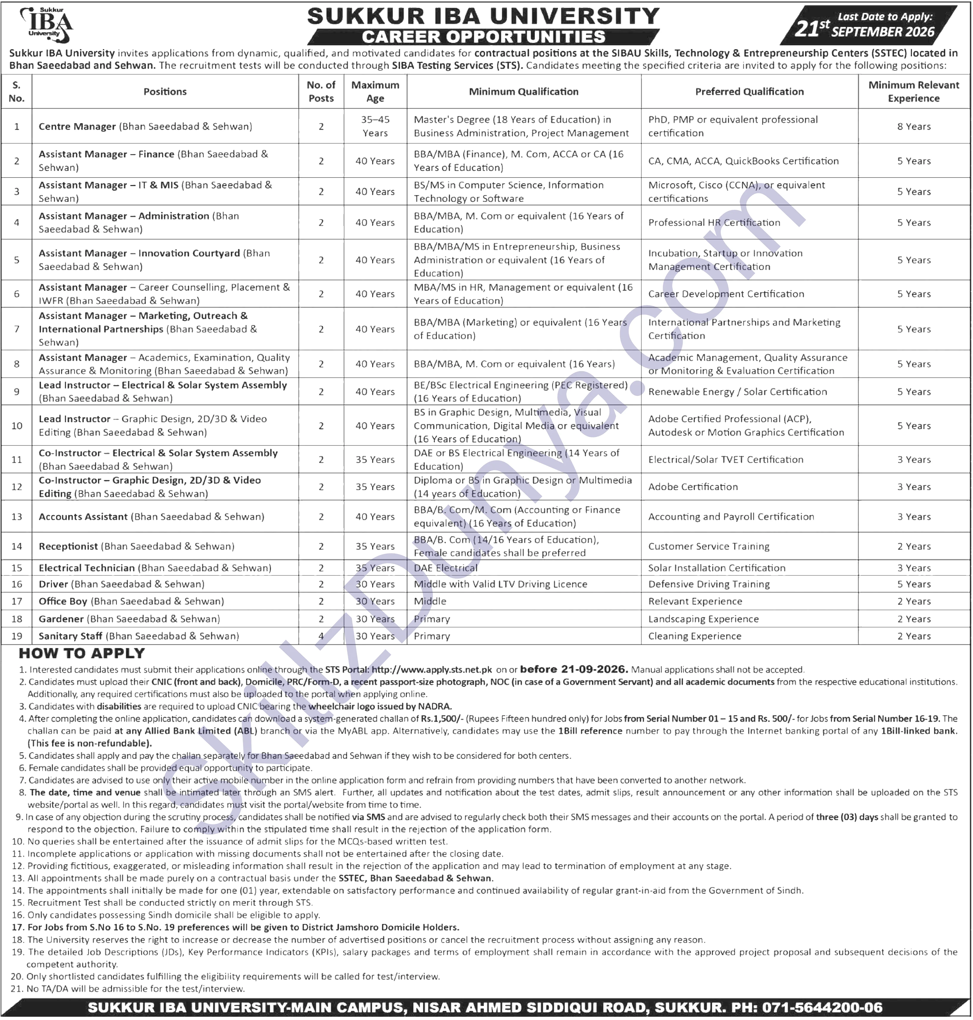 Sukkur IBA University Jobs 2026 — Assistant Managers, Instructors & 4 More Posts — Official Newspaper Advertisement | SkillzDunya