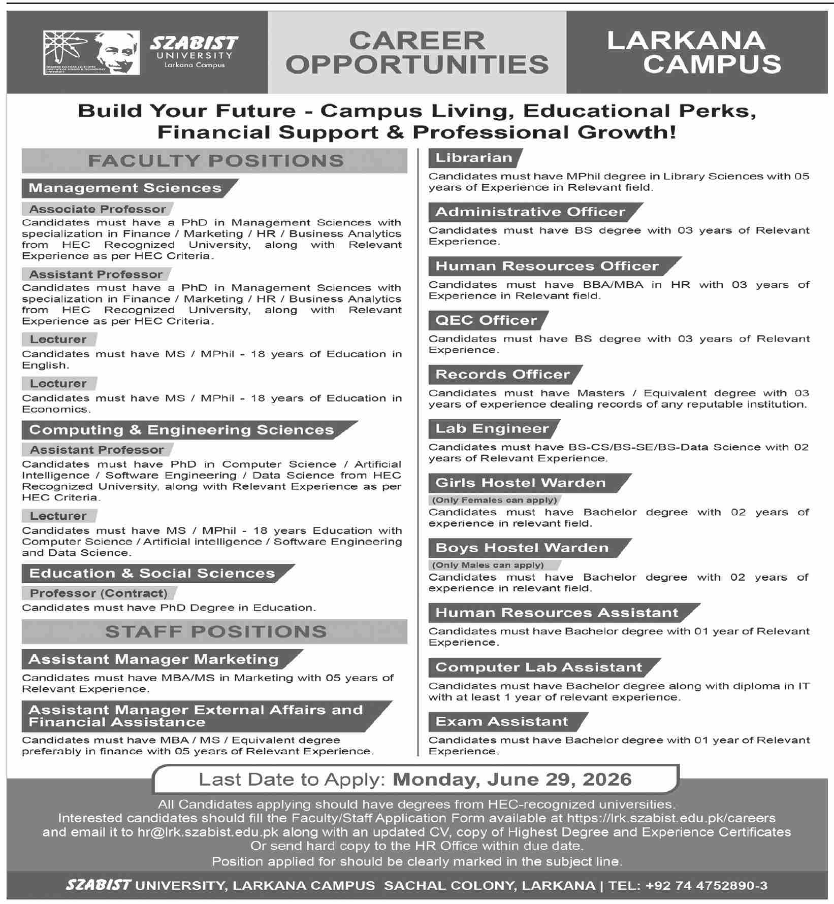 Official Department — Szabist Jobs 2026 Pakistan 2026