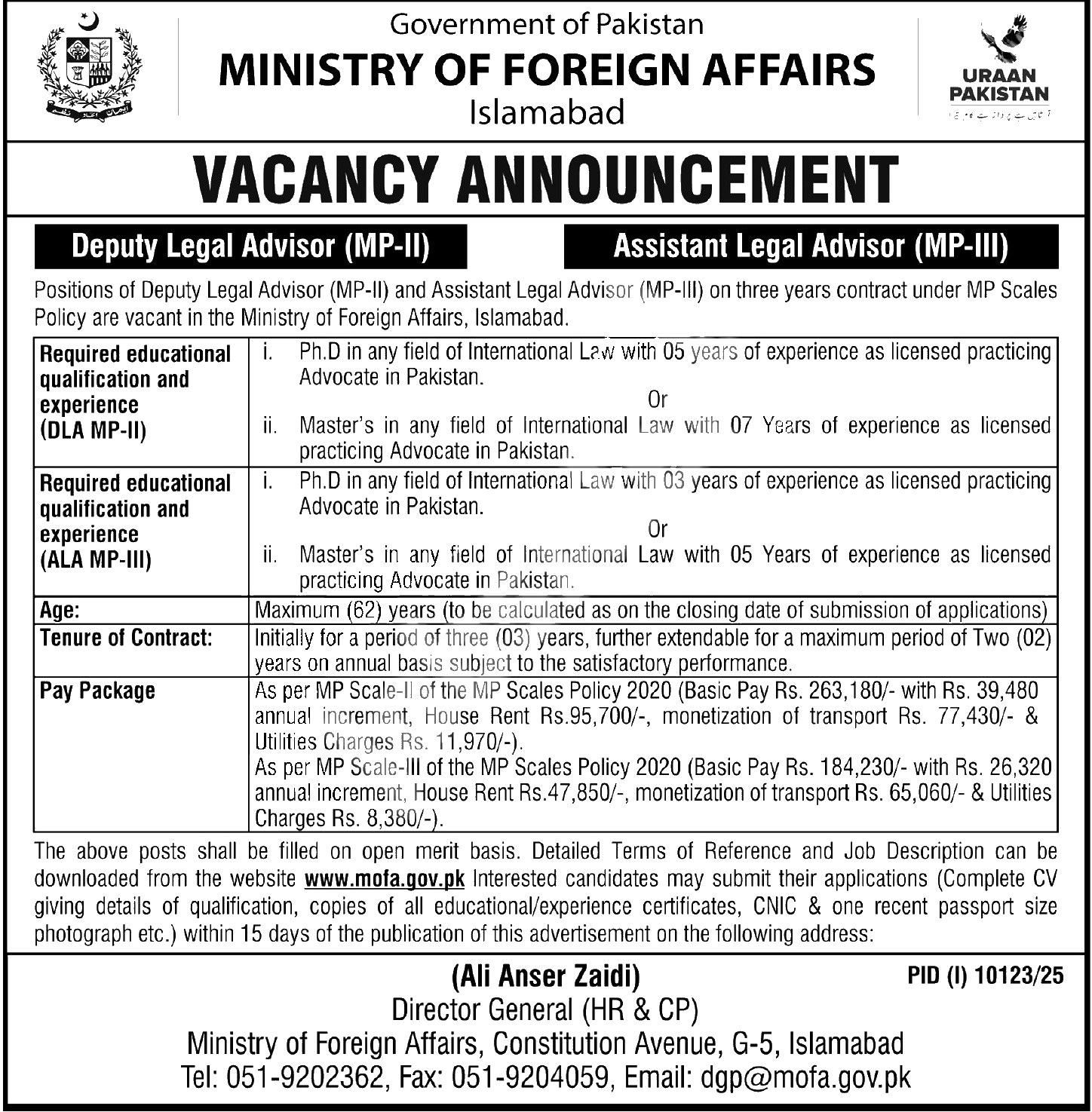 MOFA — Ministry Of Foreign Affairs Islamabad Today Government Jobs Jobs 2026 Pakistan 2026