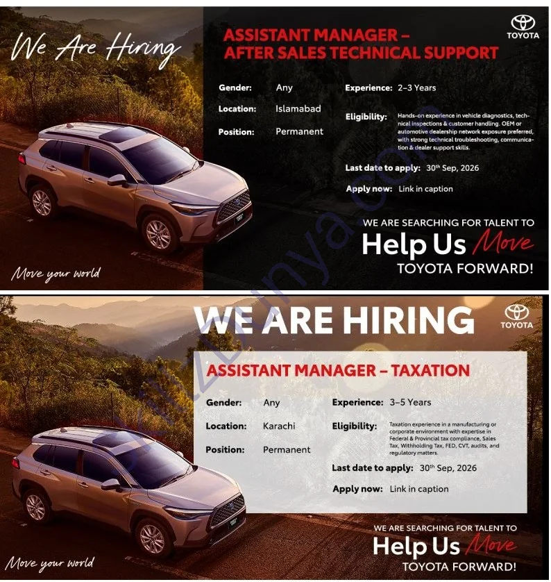 Toyota Indus Motor Ltd Pakistan — Toyota Indus Motor Ltd Jobs 2026 — Assistant Managers Pakistan