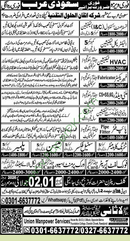 Official Department — Union Manpower Services Rawalpindi Jobs 2026 — Multi Welder | Apply Online Pakistan 2026