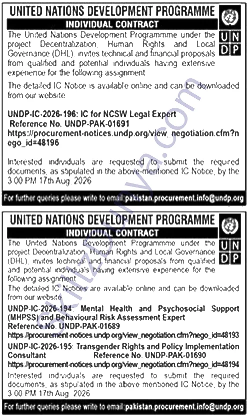 United Nations Development Programme (UNDP) Jobs 2026 — NCSW Legal Expert — Official Newspaper Advertisement | SkillzDunya