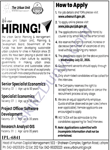 Urban Unit (URBANUNIT) Jobs 2026 — Official Newspaper Advertisement | SkillzDunya