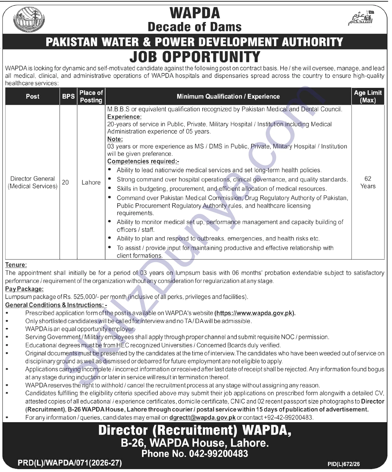 Water and Power Development Authority (WAPDA) Jobs 2026 — Official Newspaper Advertisement | SkillzDunya